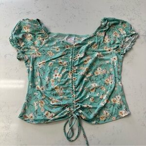No Boundaries Mint Green Floral Ruched Crop Top
